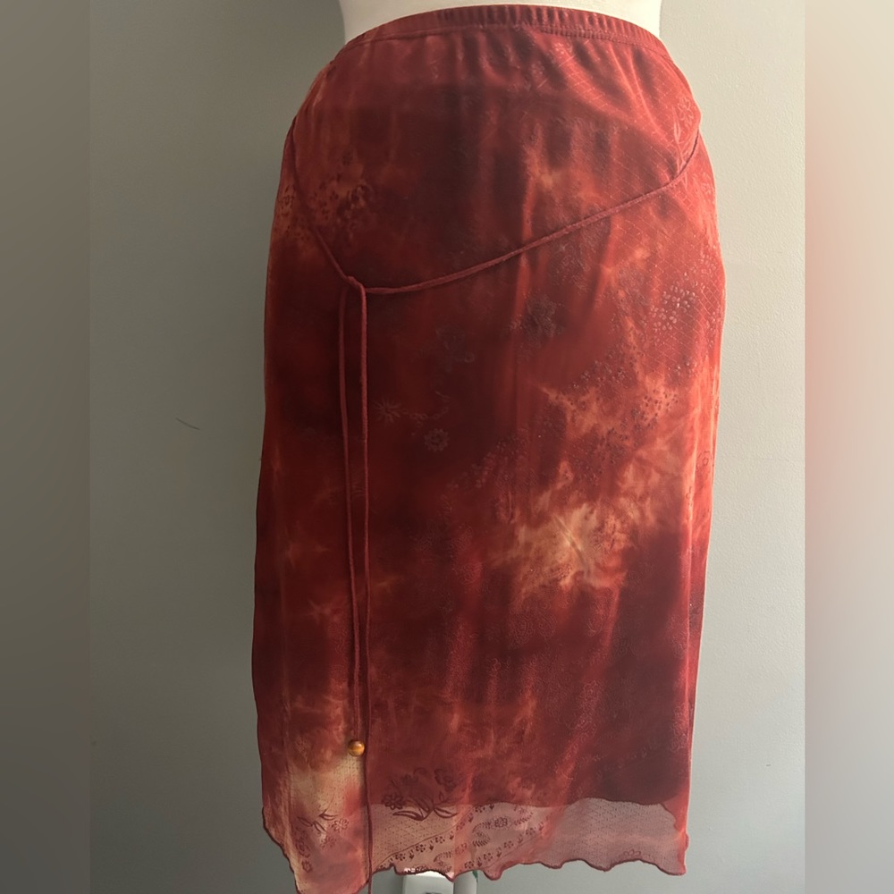 90s Geri C knee length burnout skirt with beaded tassle accent and stretch waist
